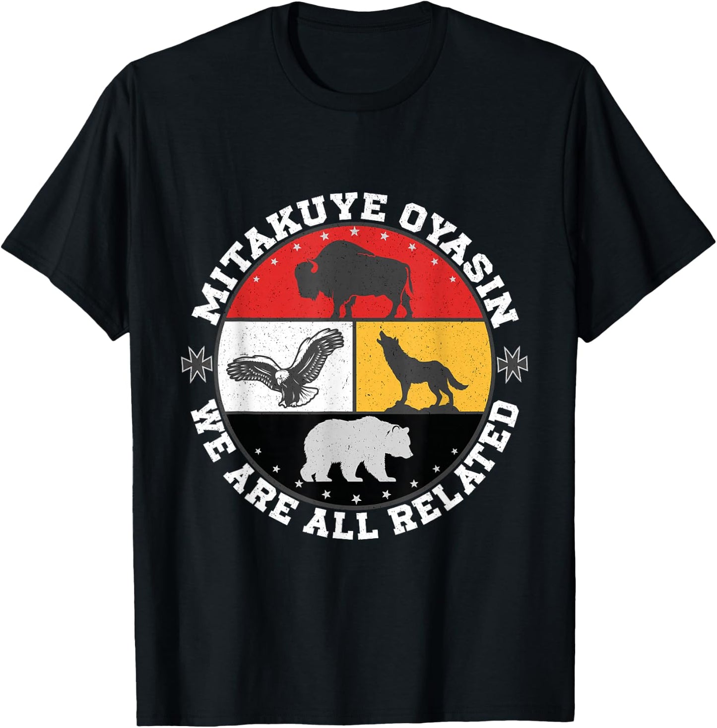 Native American spiritual Medicine Wheel Mitakuye Oyasin T-Shirt - T-Shirt | Black