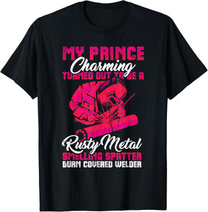 My Prince Charming is a Welder Funny Welding Wife Woman T-Shirt - T-Shirt | Black