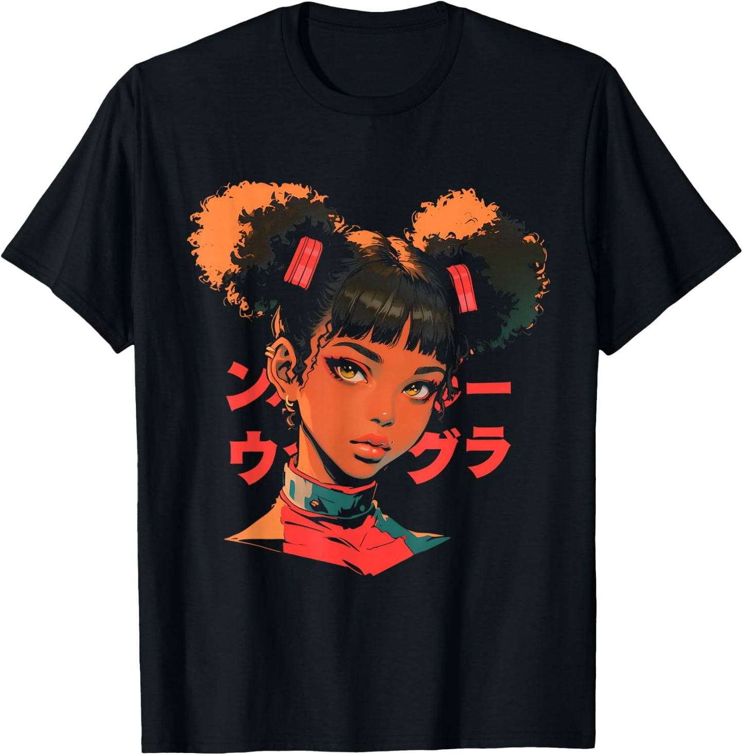 Harajuku Cyberpunk Black Girl Anime Manga Waifu Japanese T-Shirt - T-Shirt | Black