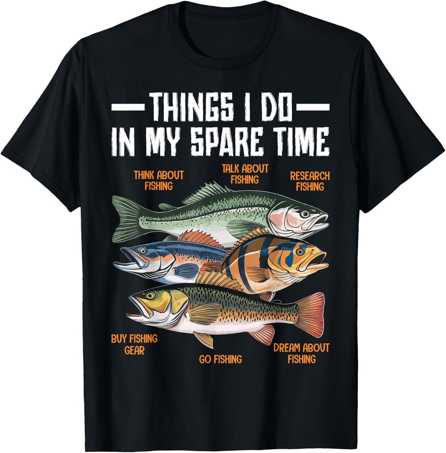 Things I Do In My Spare Time Fishing Funny Men Kids Boys T-Shirt - T-Shirt | Black