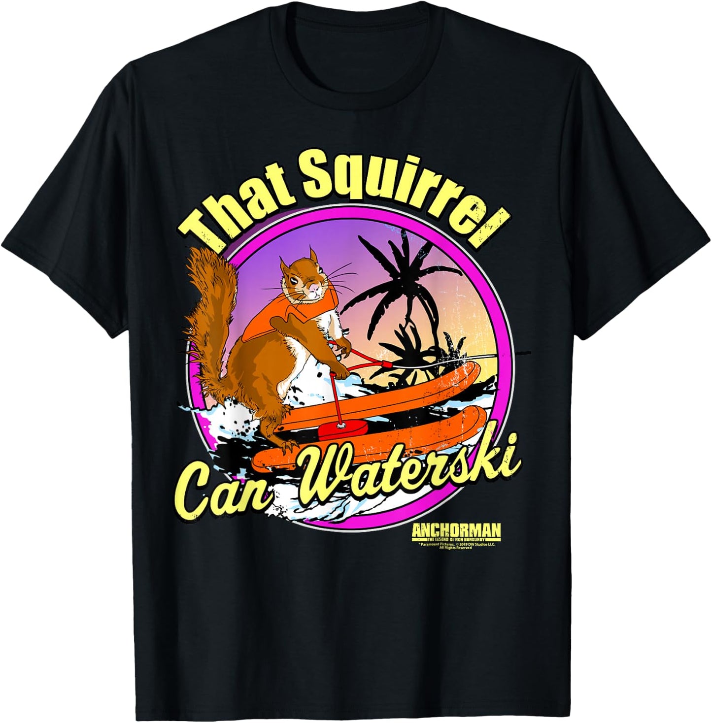 Anchorman That Squirrel Can Waterski Purple Circle T-Shirt - T-Shirt | Black