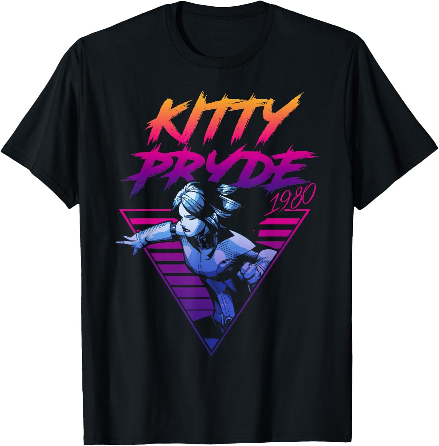 Marvel X-Men Kitty Pryde Retro Neon Triangle Graphic T-Shirt - T-Shirt | Black