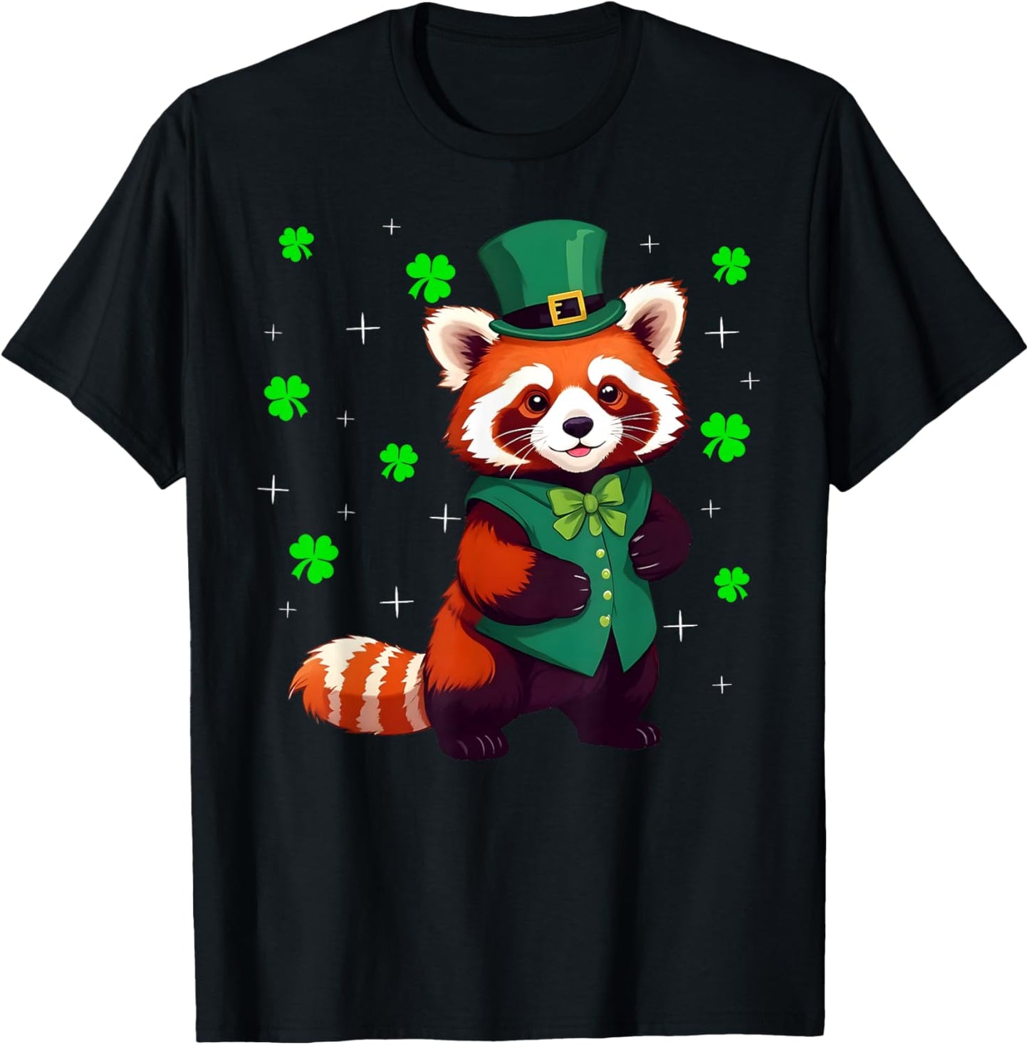 Irish Shamrock Leprechaun Hat Red Panda St Patrick's Day T-Shirt - T-Shirt | Black