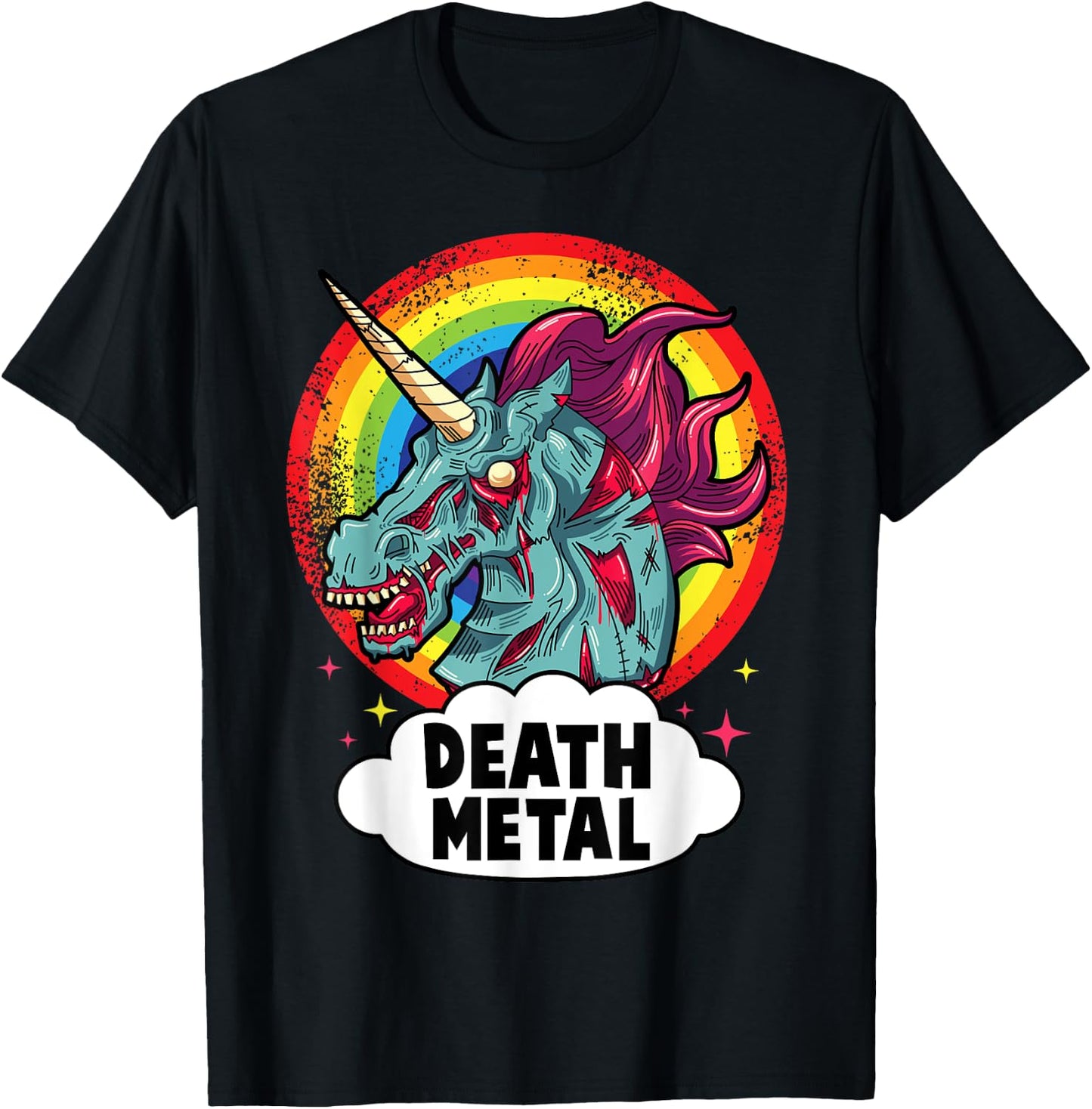 Death Metal Unicorn Rainbow Rocker Emo Zombie. T-Shirt - T-Shirt | Black