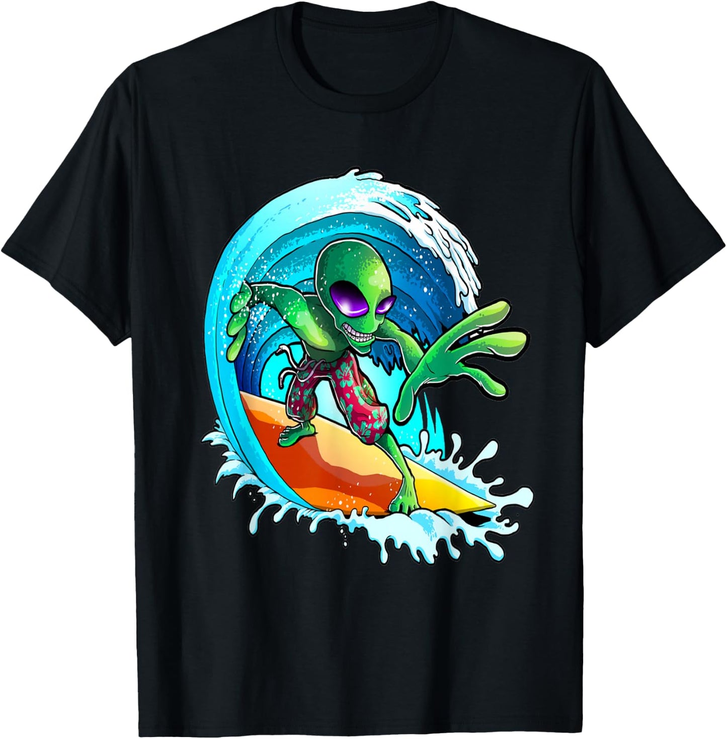 Surfer Alien Funny Summer Surfing Women's and Men's T-Shirt - T-Shirt | Black