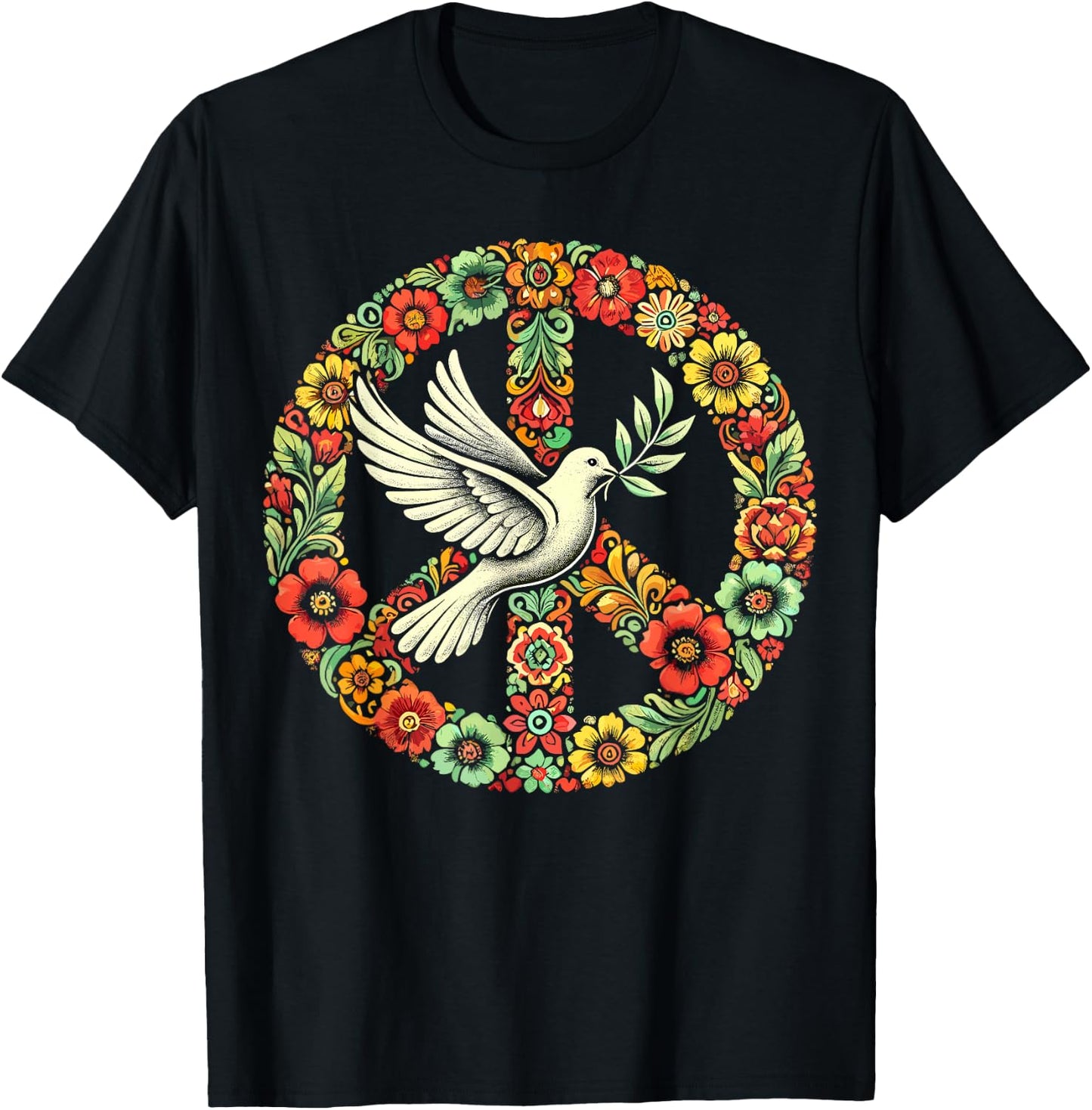 Hippie Tie Dye Peace Dove Bird T-Shirt - T-Shirt | Black
