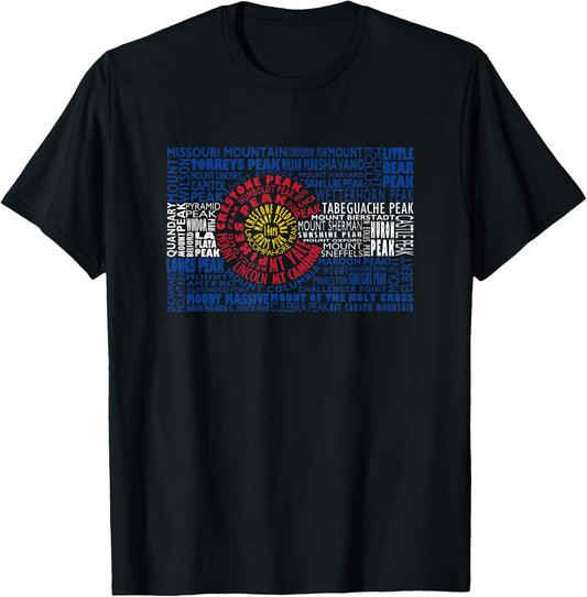 Colorado Fourteeners State Flag 14er Hiker Climber Gift T-Shirt - T-Shirt | Black