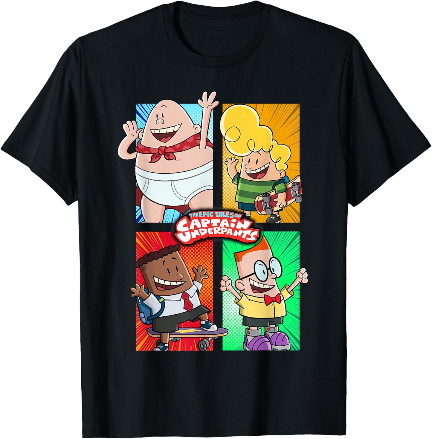 Captain Underpants The First Epic Movie 4 Square Friends T-Shirt - T-Shirt | Black