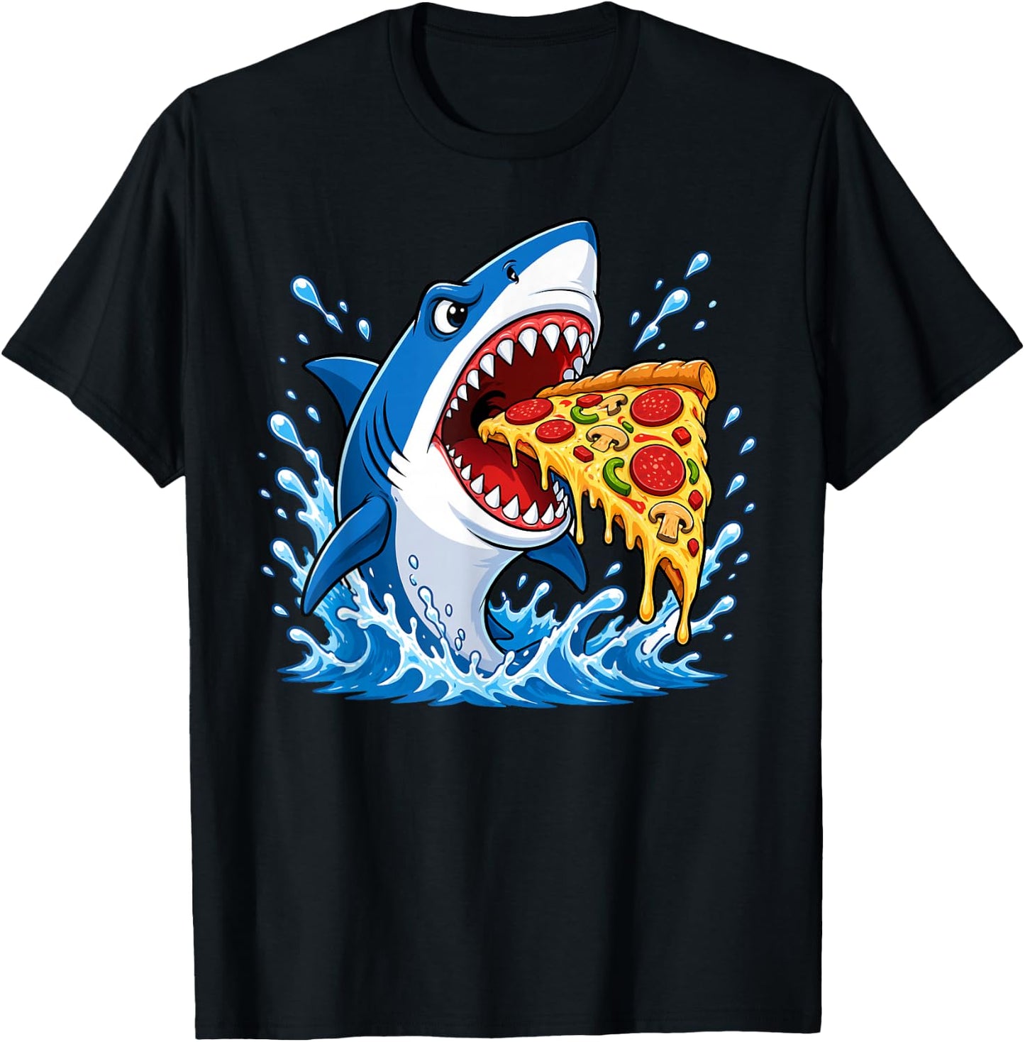 Shark Pizza Lover Foodie Fun Shark Eating Pizza Slice T-Shirt - T-Shirt | Black