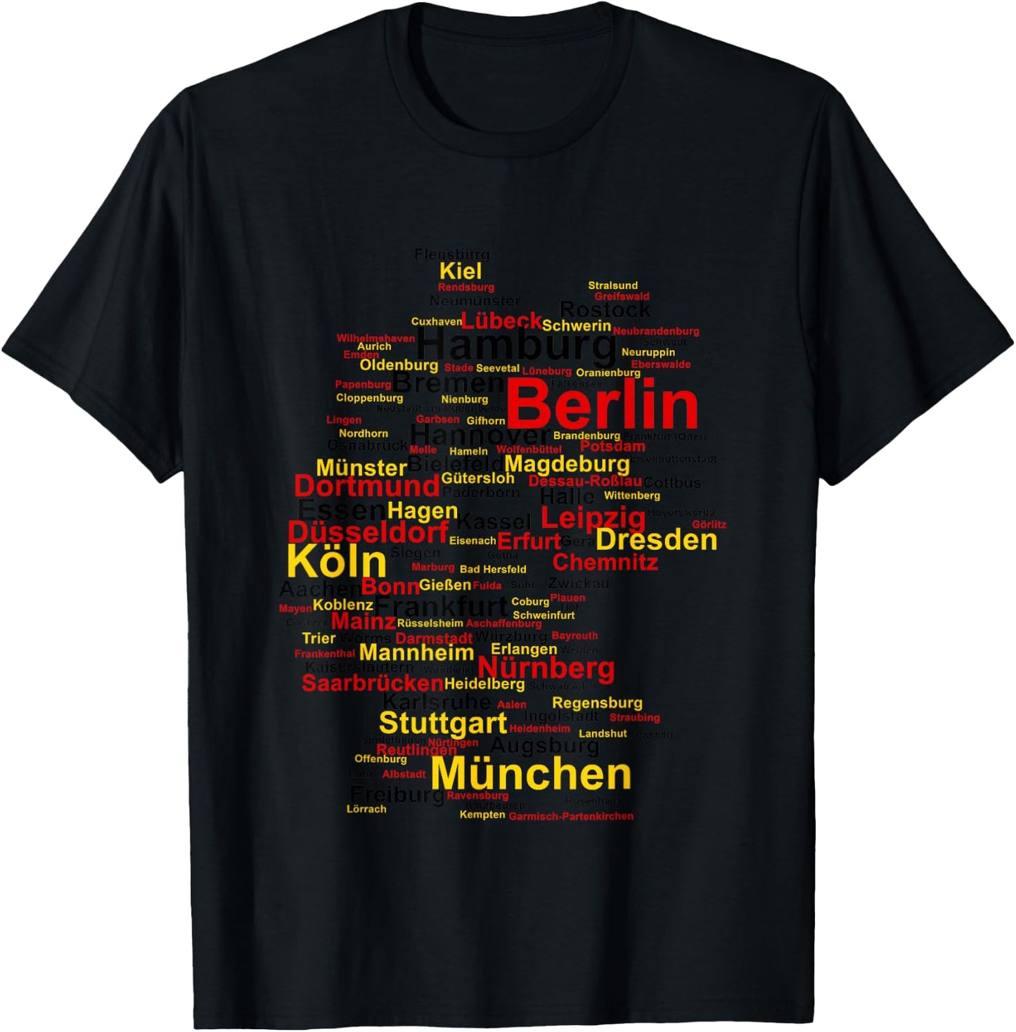 Germany Map Silhouette Towns Cities Flag Berlin Travel Small T-Shirt - T-Shirt | Black