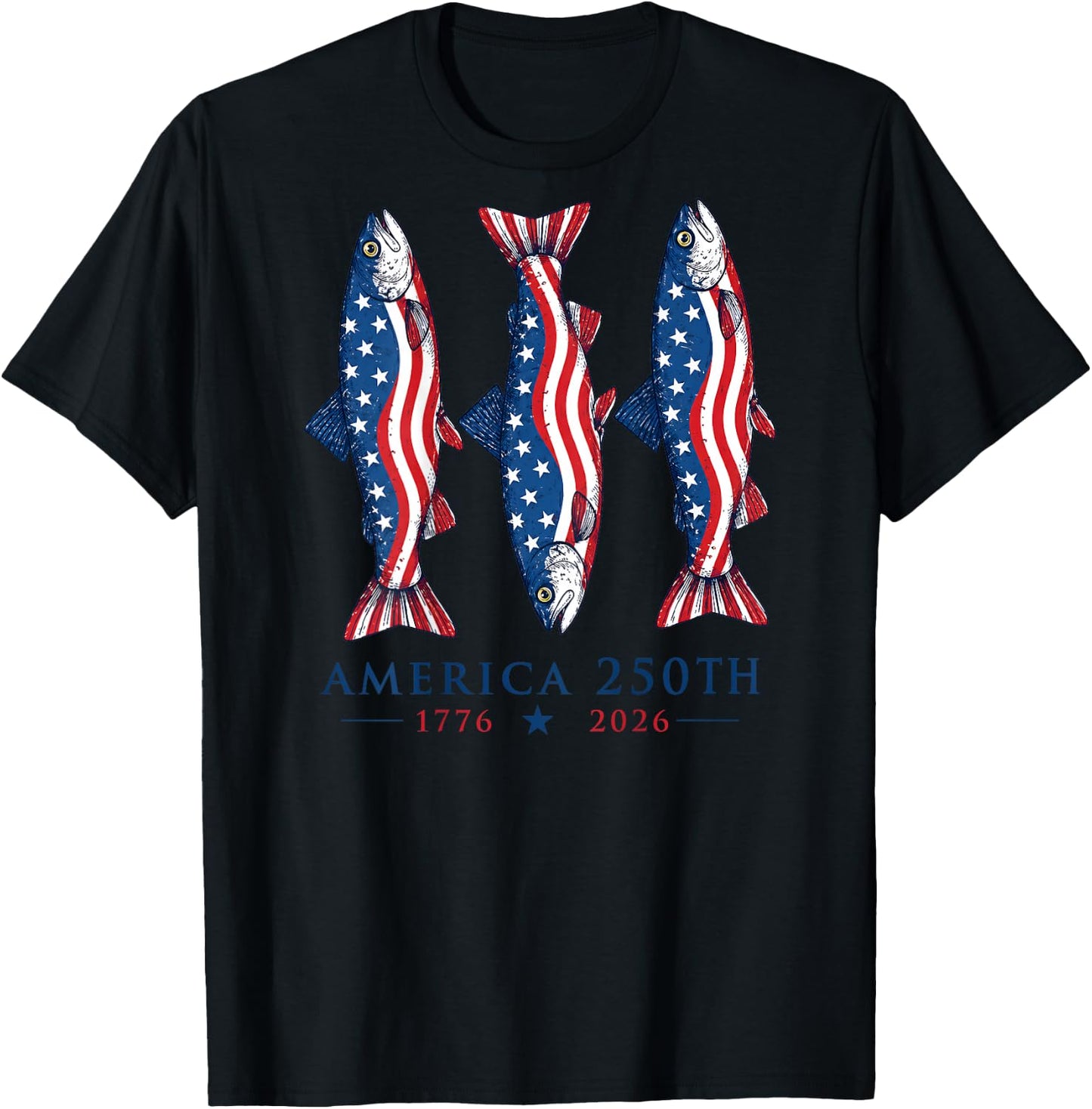(On Back) 250 America Years 1776 2026 Fishing USA Flag Retro T-Shirt - T-Shirt | Black