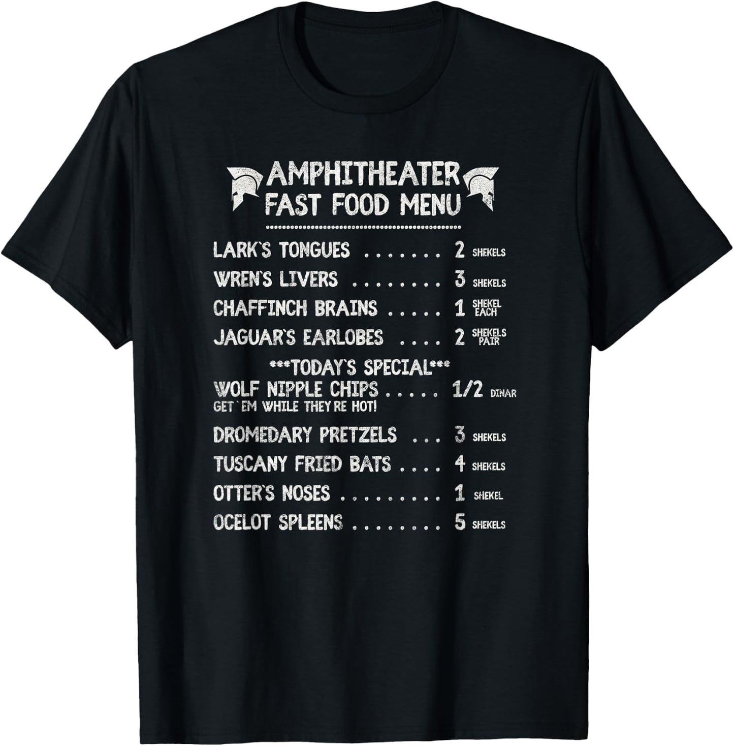 Wolf Nipple Chips Funny Fast Food Menu, Ancient Roman Style T-Shirt - T-Shirt | Black