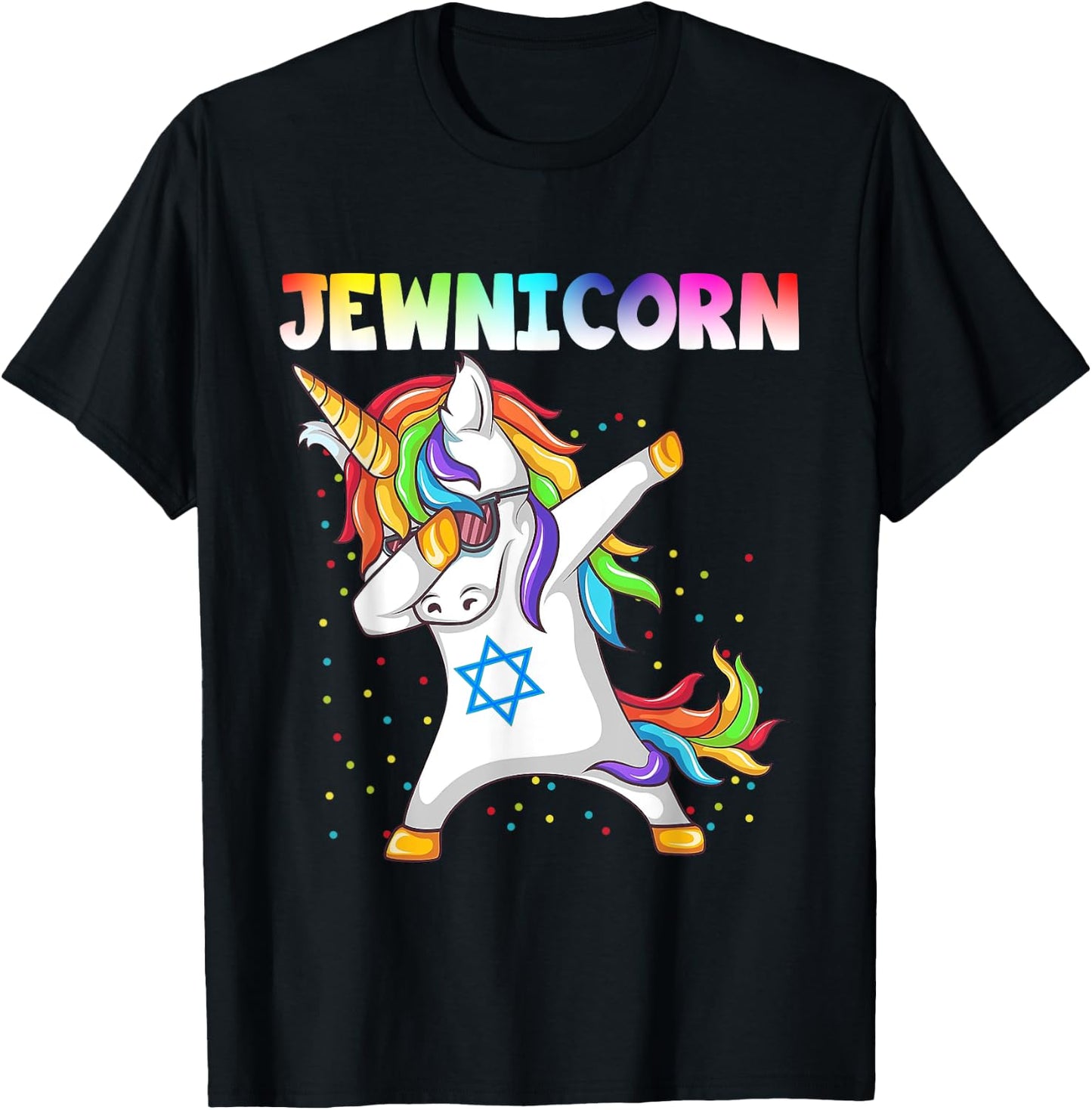 Hanukkah Dabbing Unicorn Jewnicorn Chanukah Jewish Xmas T-Shirt - T-Shirt | Black