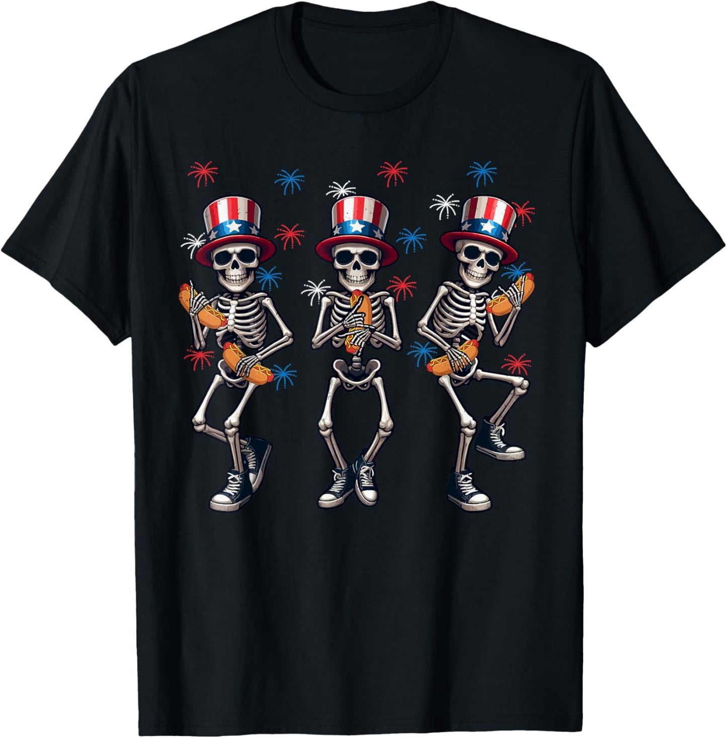 Skeleton Hotdog 4th Of July American Flag Patriotic Sausage T-Shirt - T-Shirt | Black