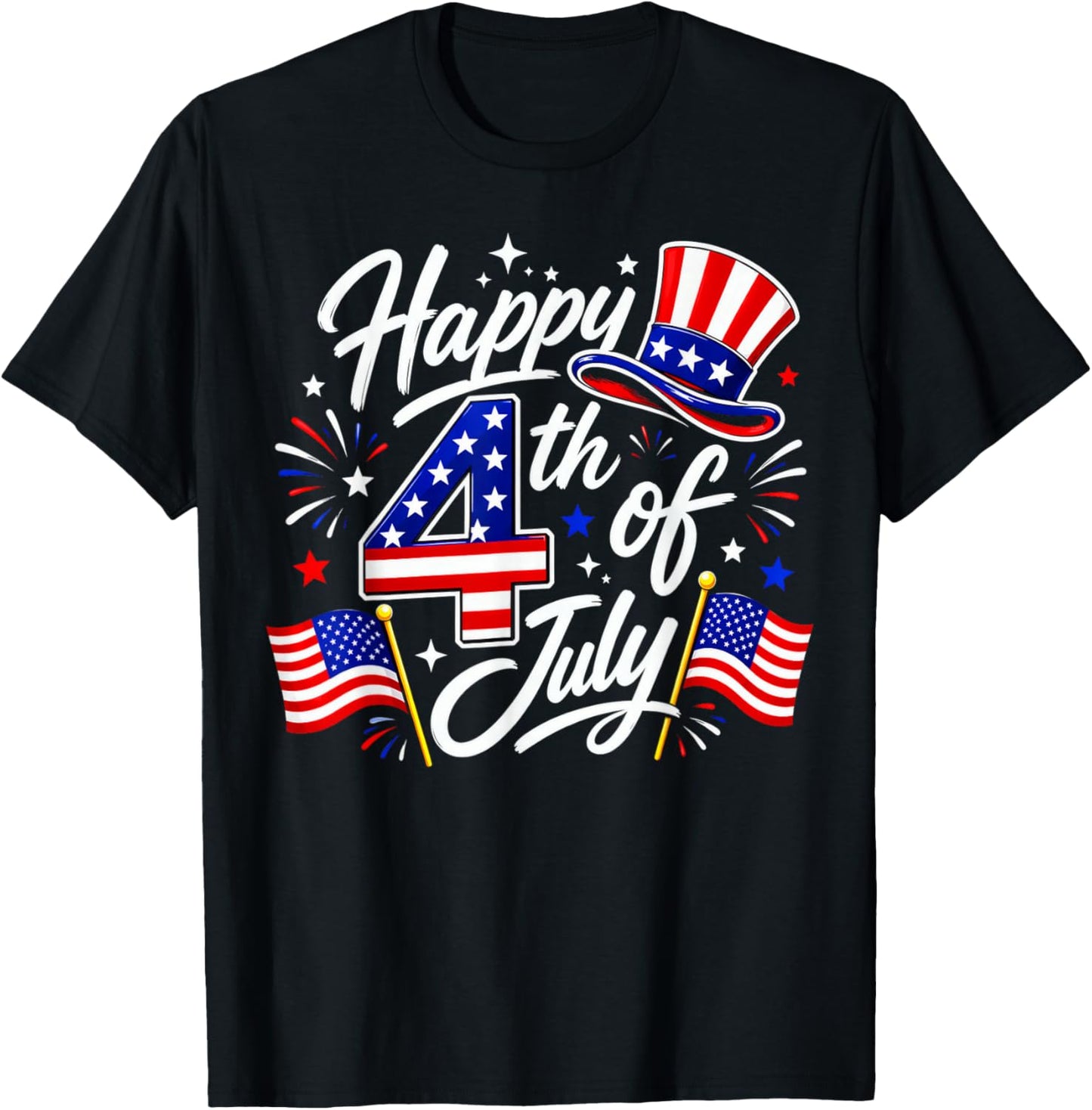 Happy 4th of July Patriotic American Flag USA T-Shirt - T-Shirt | Black