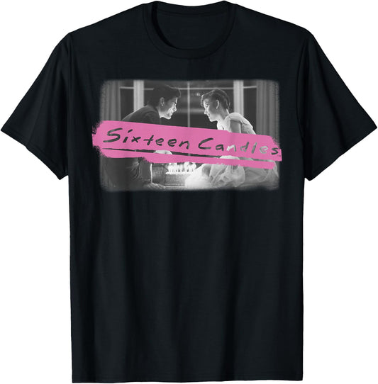 Sixteen Candles Birthday Cake Pink Logo T-Shirt - T-Shirt | Black