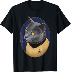 Star Trek: The Original Series Ensign Chekov Cat Portrait T-Shirt - T-Shirt | Black
