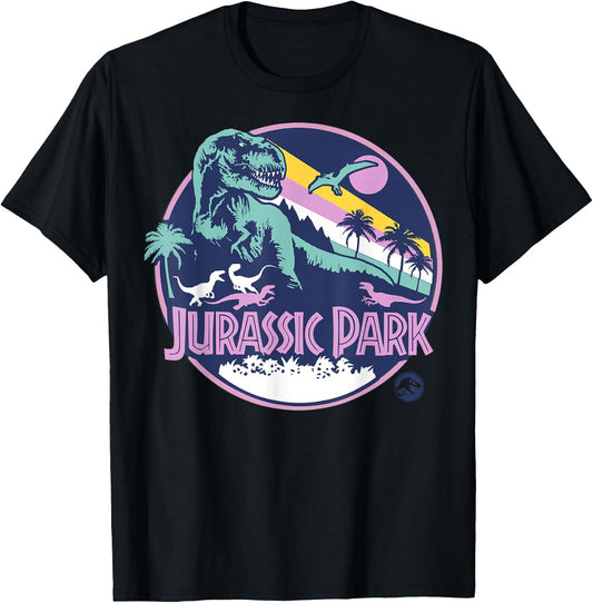 Jurassic Park Purple Retro Dinosaur Scene T-Shirt - T-Shirt | Black