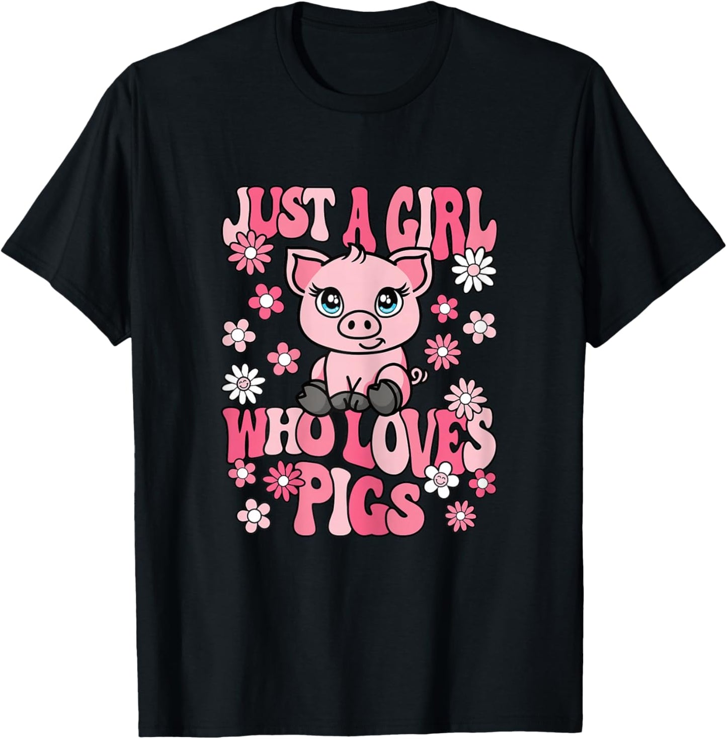 Just A Girl Who Loves Pigs Groovy Pig Lover Girls Kids T-Shirt - T-Shirt | Black