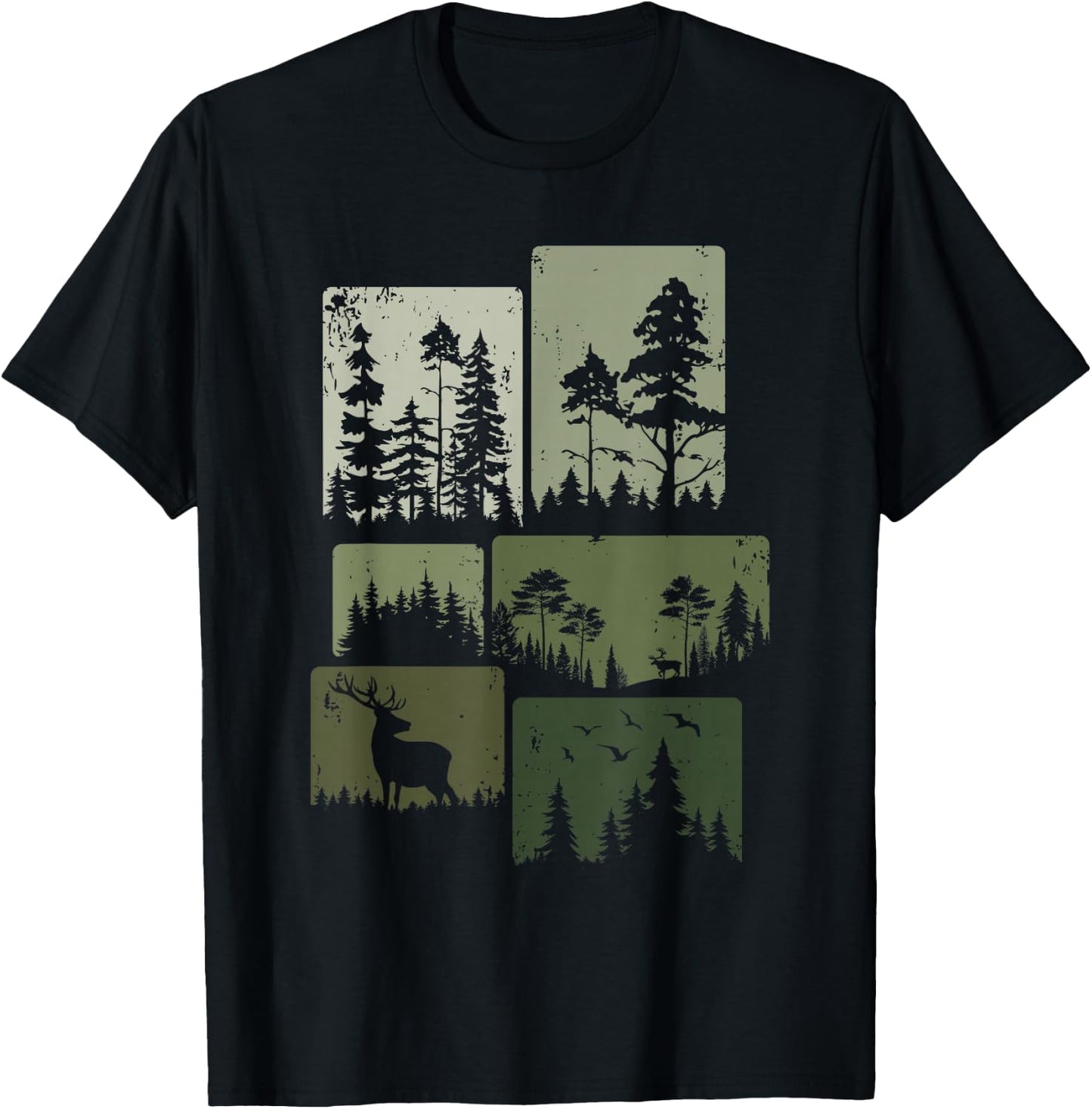 Trees Wildlife Nature Outdoor Vintage Forest T-Shirt - T-Shirt | Black