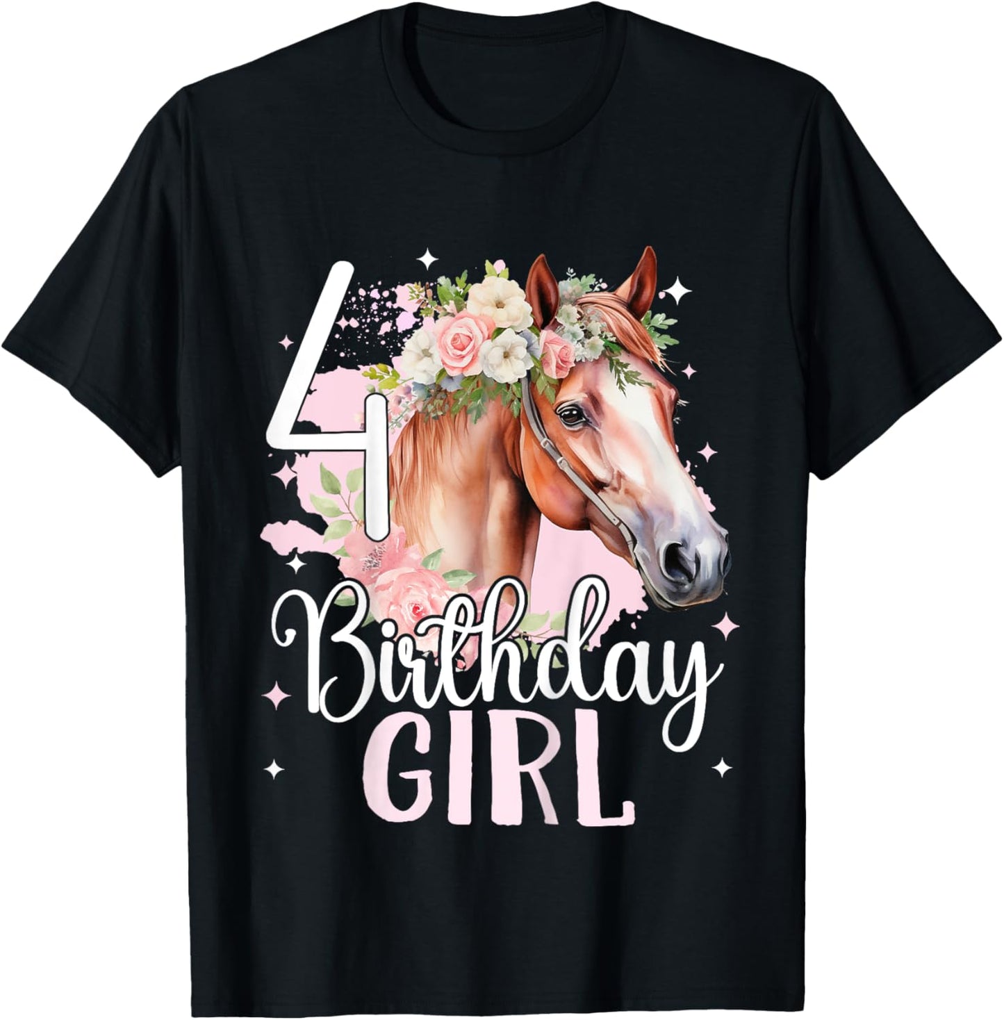 4th Birthday Horse Girl Fourth birthday girl 4 years old T-Shirt - T-Shirt | Black