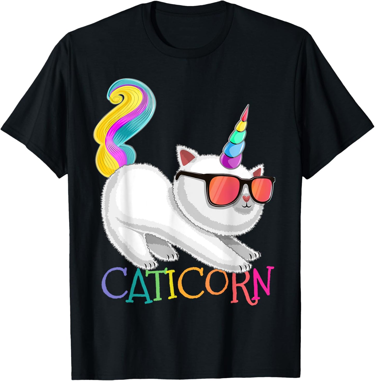 Caticorn Rainbow Unicorn Cat Shirt Girls Unicorn Cat Gift T-Shirt - T-Shirt | Black