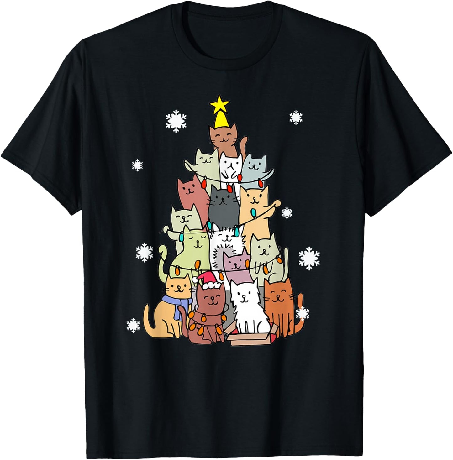 Ugly Christmas Sweater Cat Tree - Funny Xmas Cat Gift T-Shirt - T-Shirt | Black