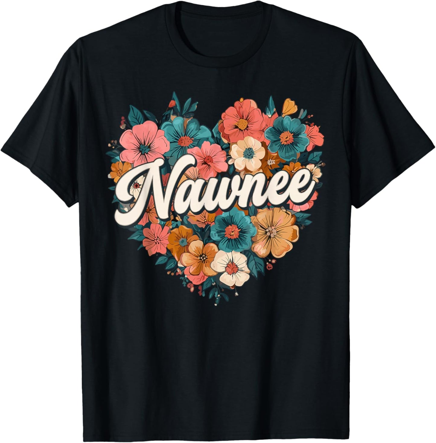 Nawnee Floral Heart Flower Mother's Day Retro Vintage T-Shirt - T-Shirt | Black
