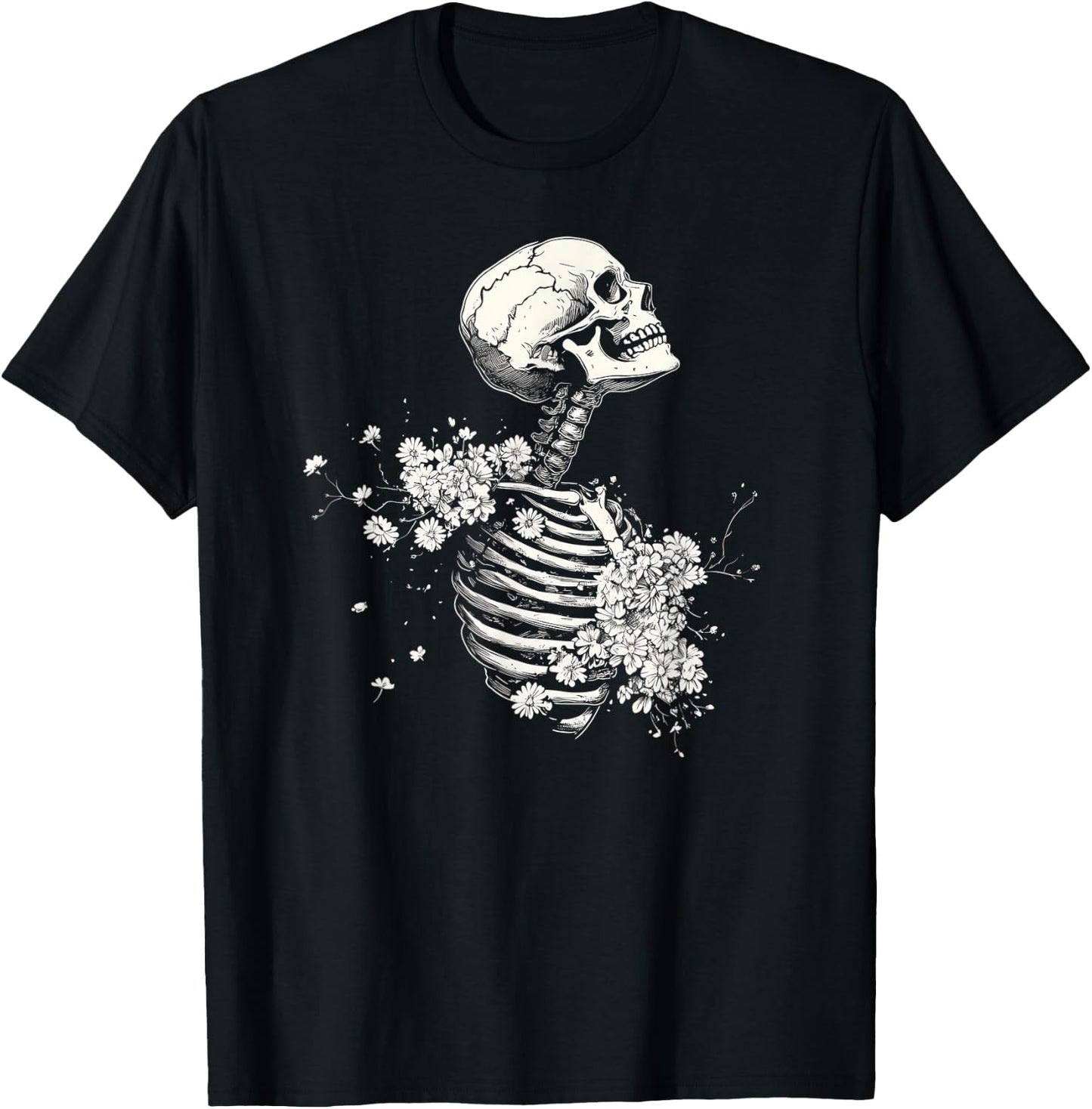Floral Skeleton Gothic Occult Witchy Dark Creepy Design T-Shirt - T-Shirt | Black