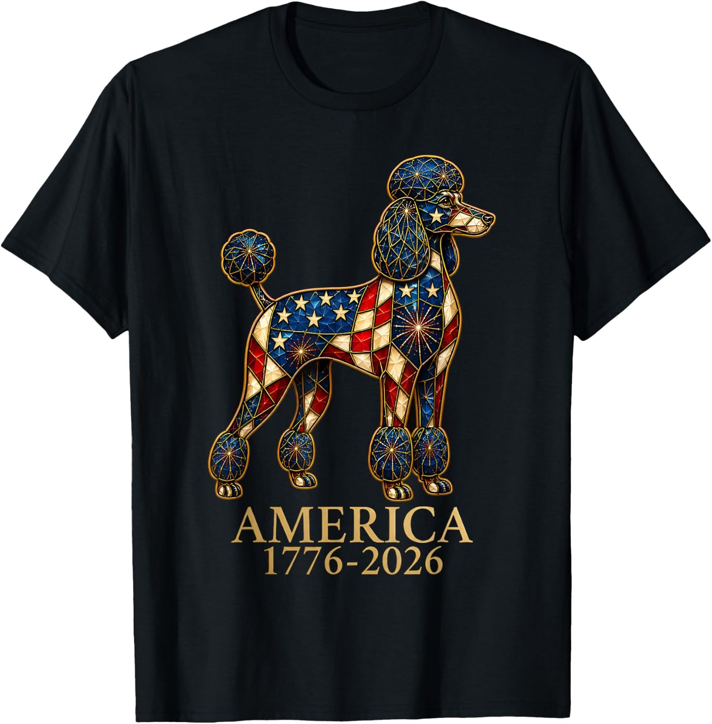 Poodle Dog Lover Mosaic America 1776-2026 4th of July T-Shirt - T-Shirt | Black