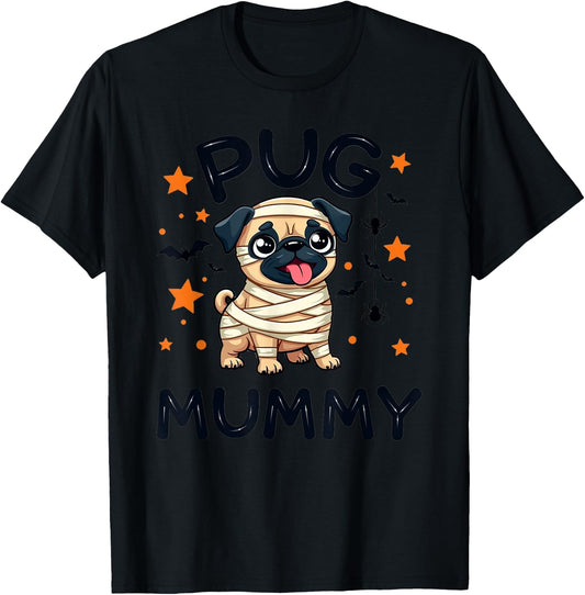Pug Mummy Halloween Dog Lovers Costume Men Women Kids T-Shirt - T-Shirt | Black