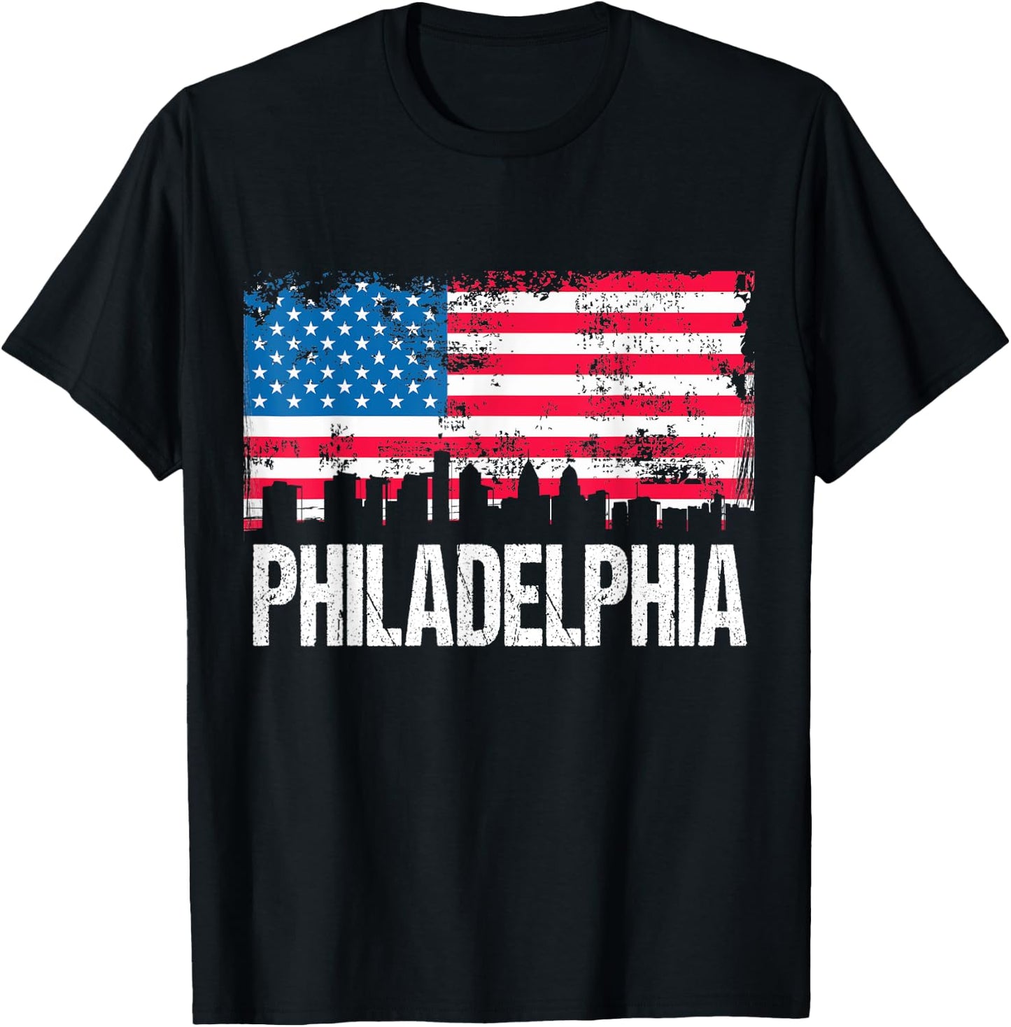 US Flag American City Skyline Philadelphia Pennsylvania USA T-Shirt - T-Shirt | Black