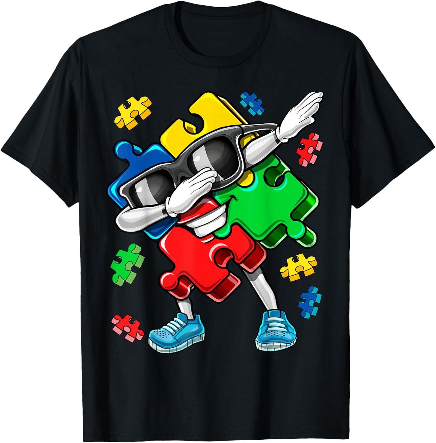 Autism Awareness Dabbing Puzzle Piece Kids Gift Boys T-Shirt - T-Shirt | Black