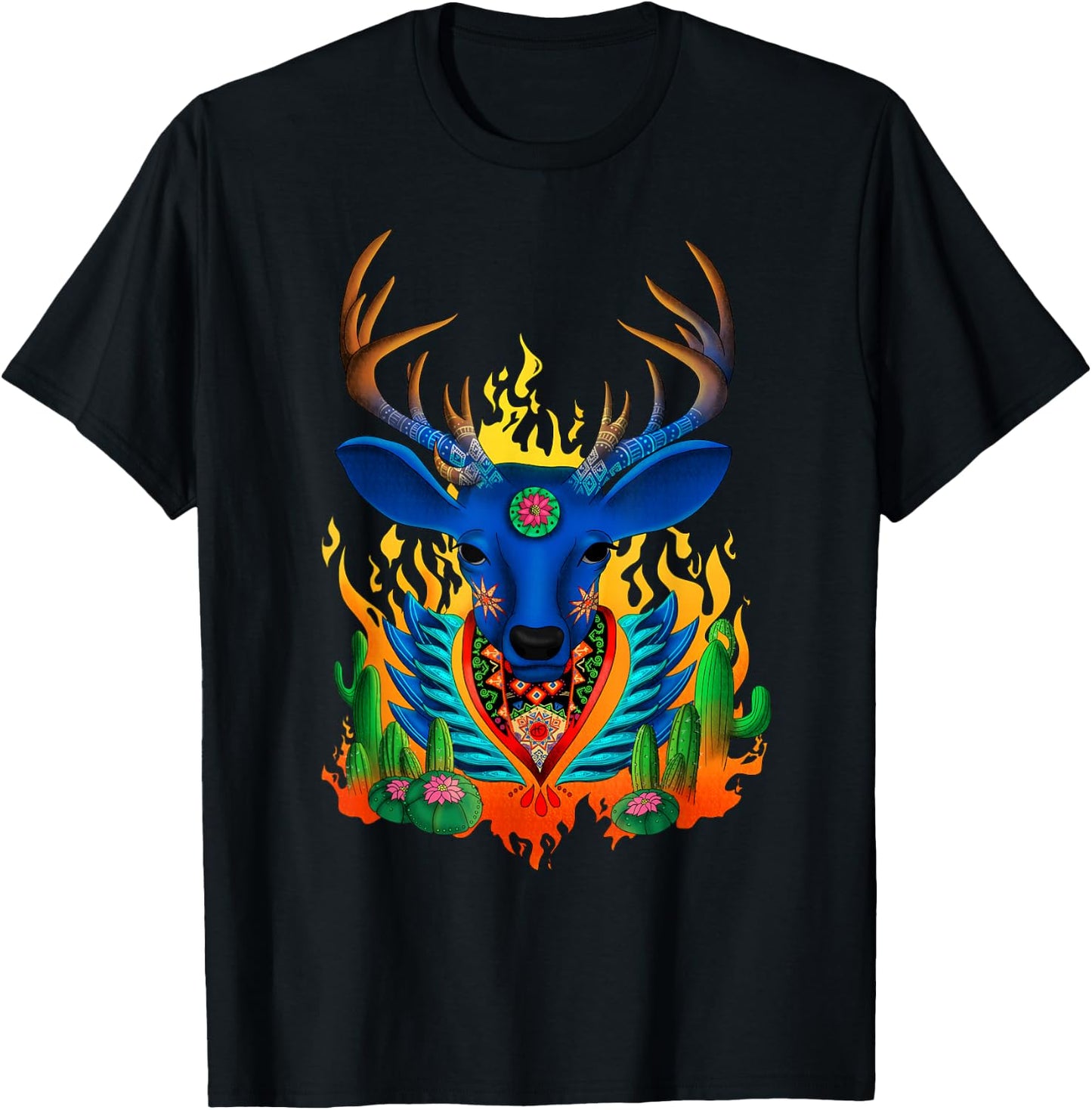 Impeccable Jaguar Third Eye Huichol Deer - Men's Black Small Classic Fit Short Sleeve T-Shirt - T-Shirt | Black