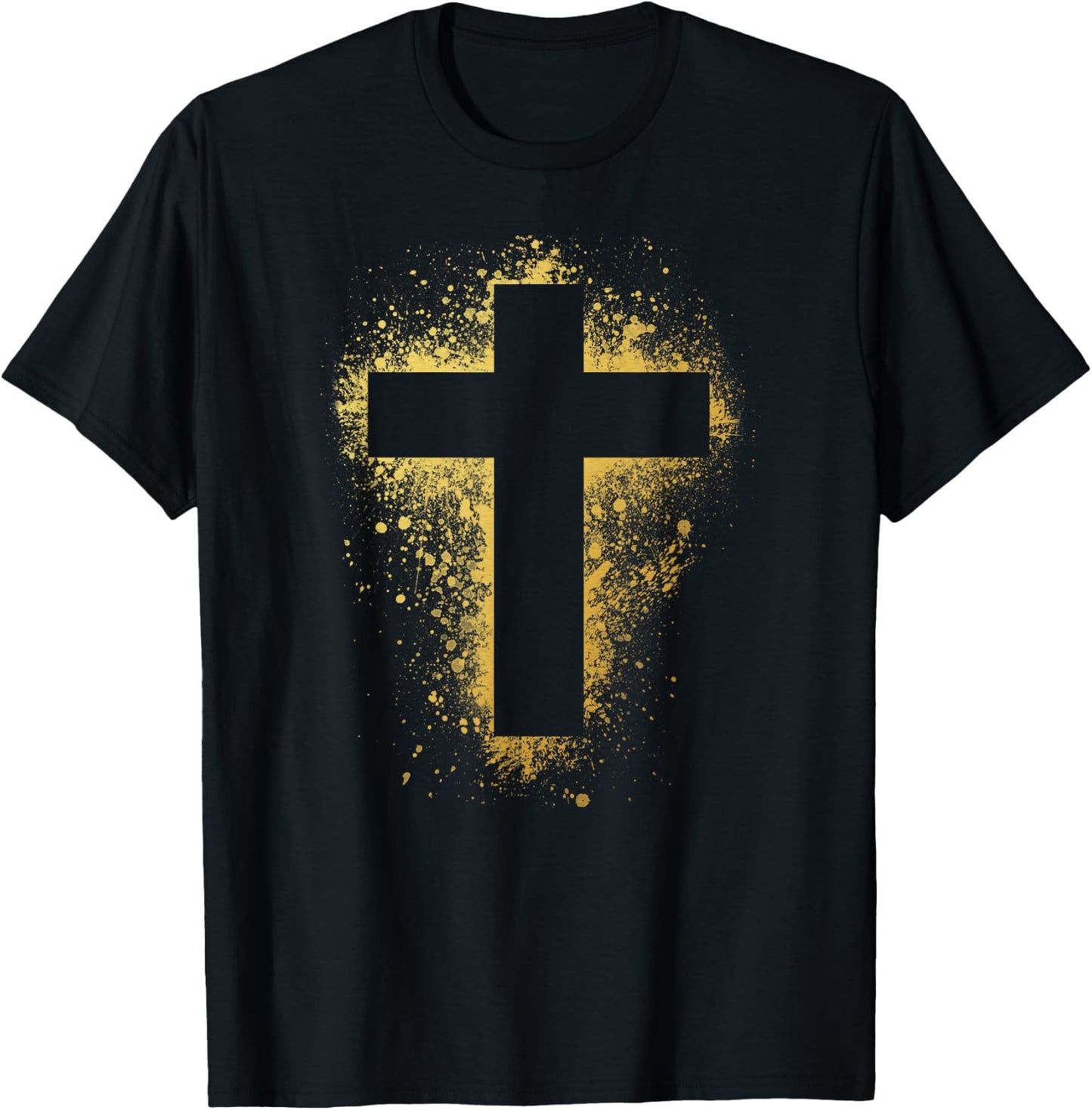 Gold Effect Crucifix , paint splatter, art, God, amen T-Shirt - T-Shirt | Black