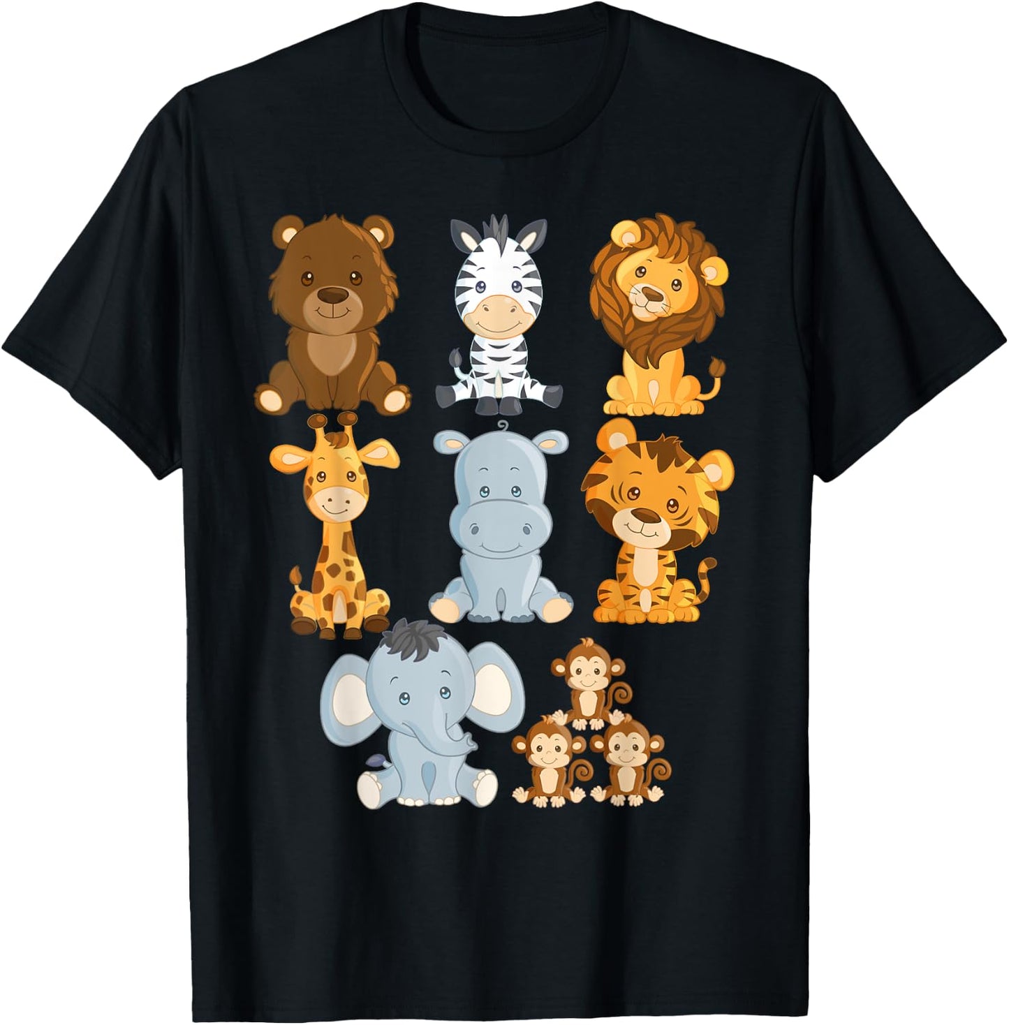 Boy's Girl's Safari Zoo Jungle Animals For Toddlers T-Shirt - T-Shirt | Black