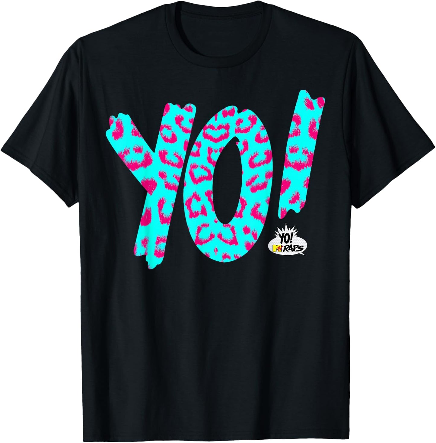 Yo! MTV Raps Neon Leopard Print Logo T-Shirt - T-Shirt | Black