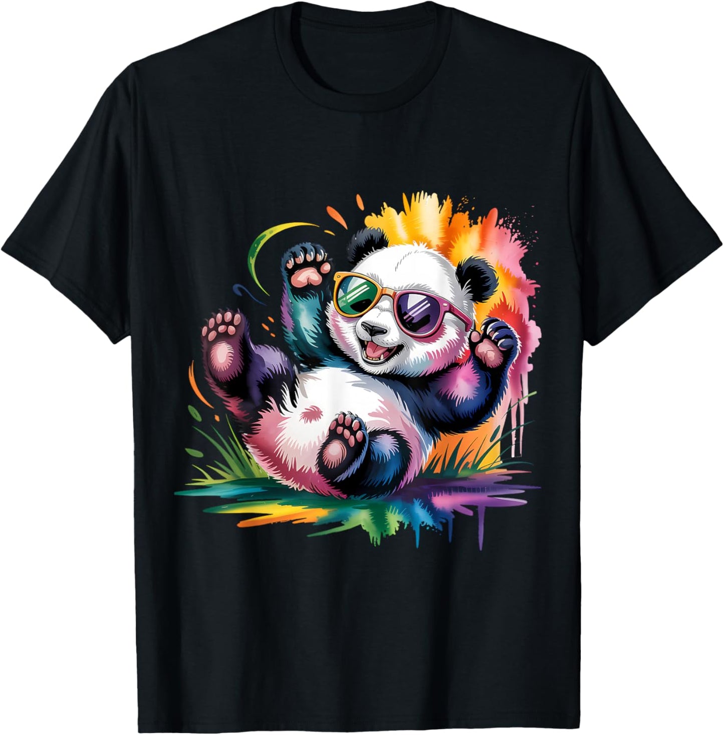 Panda with Sunglasses Motif Wildlife Panda Bear Animal Lover T-Shirt - T-Shirt | Black