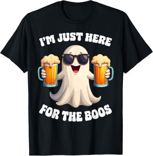 Funny I'm Just Here For The Boos Adult Halloween Costume T-Shirt - T-Shirt | Black