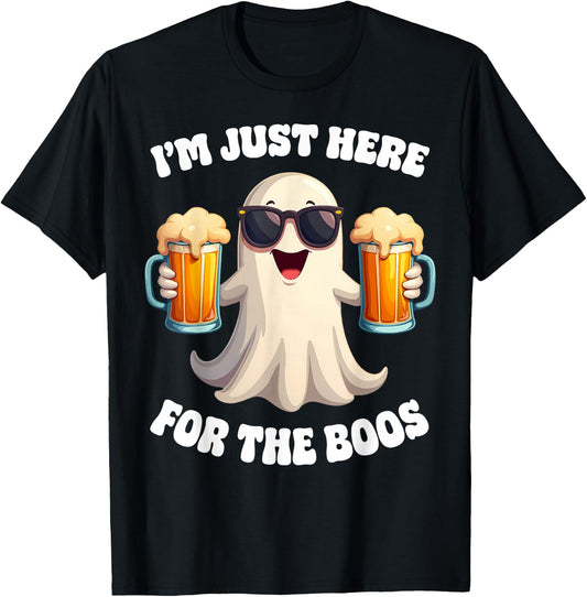 Funny I'm Just Here For The Boos Adult Halloween Costume T-Shirt - T-Shirt | Black