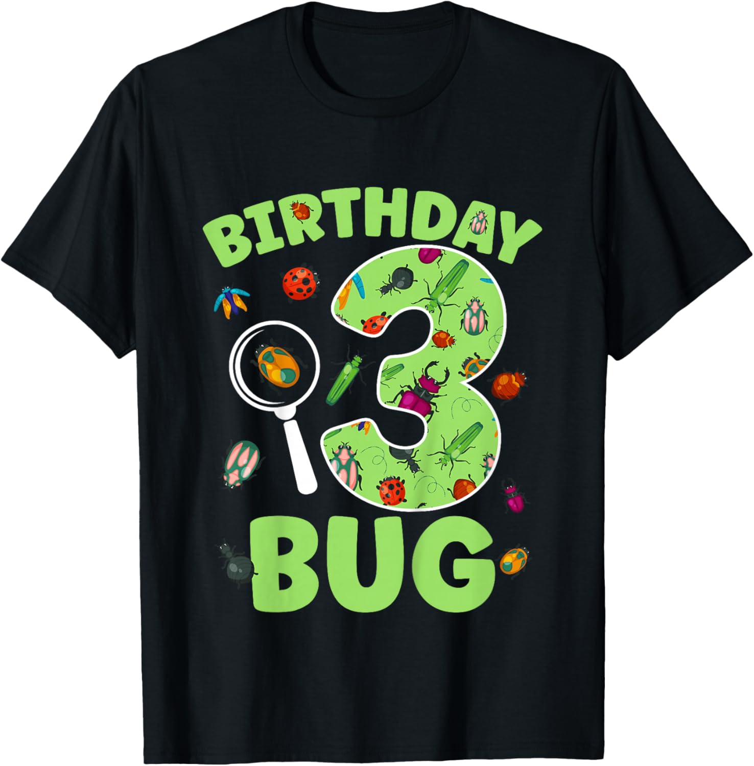 3rd Bug Birthday Party 3 Year Old Bugs Birthday T-Shirt - T-Shirt | Black