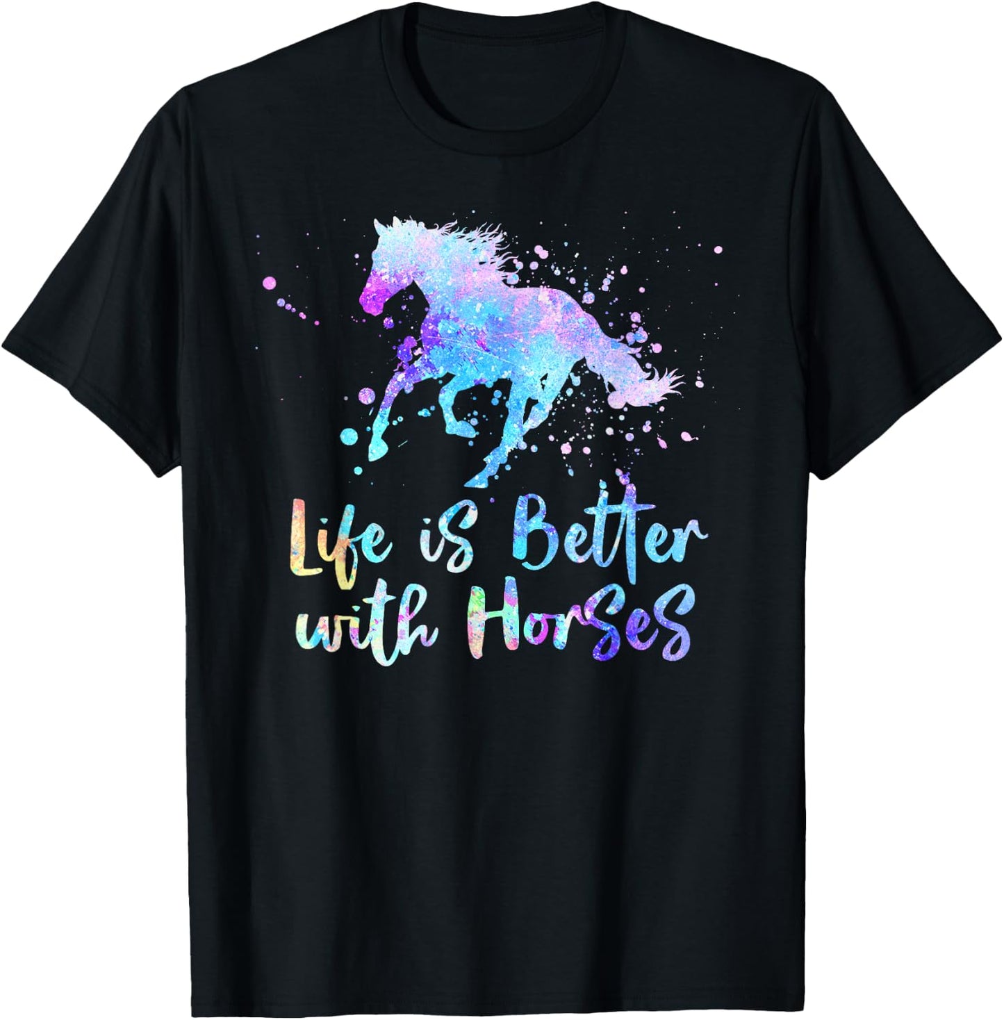 LIFE IS BETTER WITH HORSES Equestrian Rider Teen Tween Girls T-Shirt - T-Shirt | Black