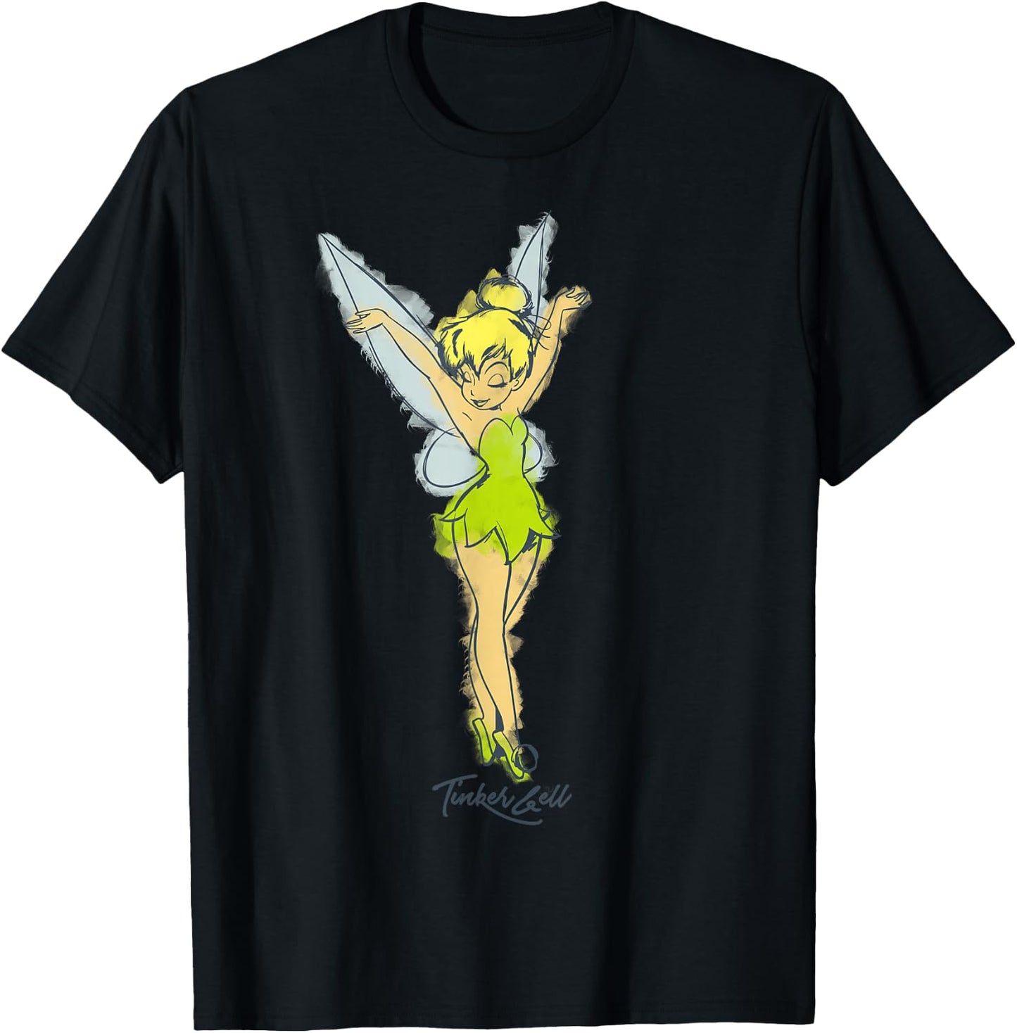 Disney Peter Pan Tinker Bell Watercolor Sketch T-Shirt - T-Shirt | Black