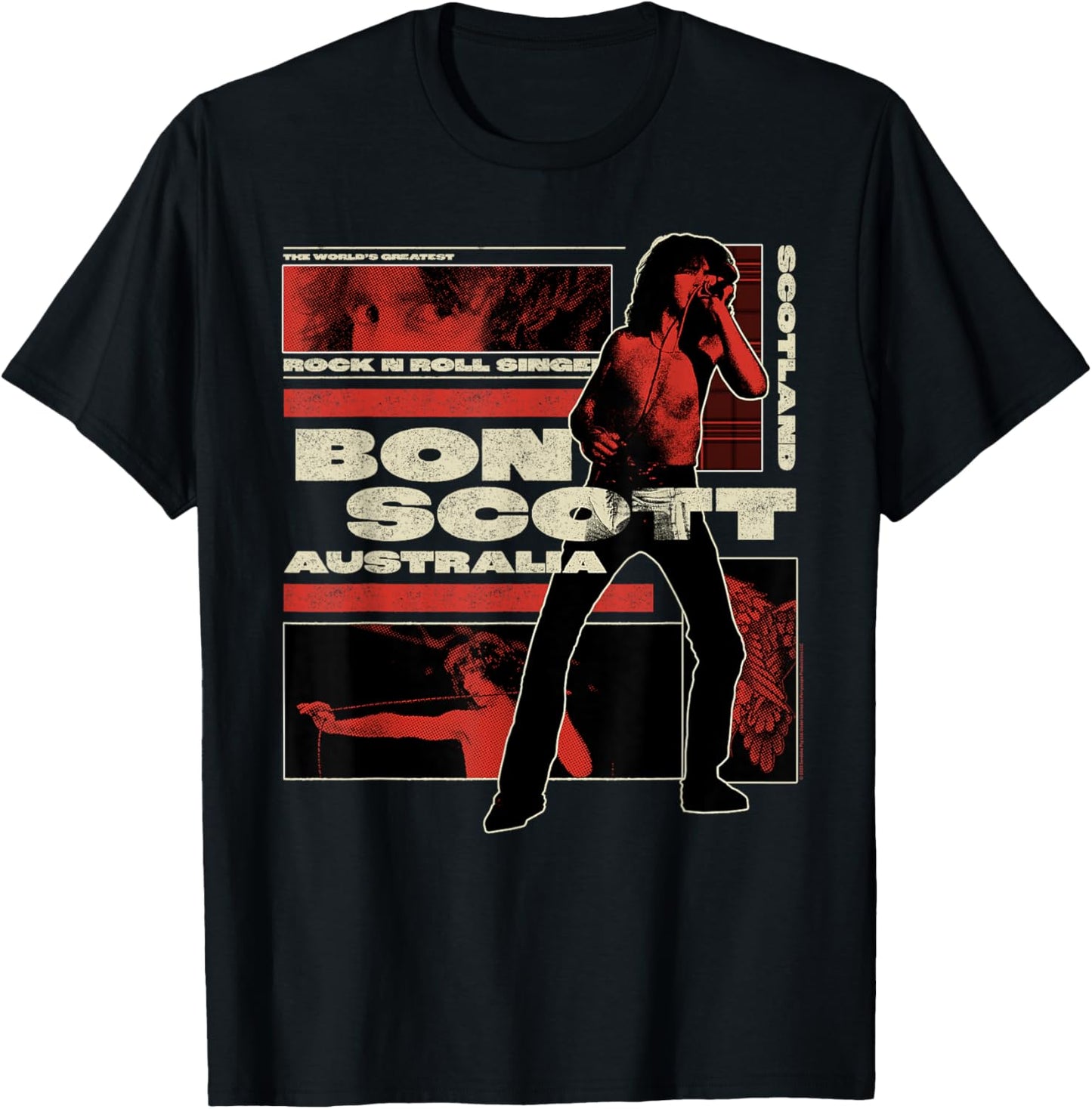 Bon Scott Distressed Retro Graphic Collage T-Shirt - T-Shirt | Black
