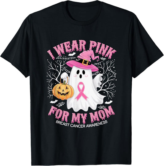 I Wear Pink For My Mom Ghost Breast Cancer Awareness T-Shirt - T-Shirt | Black