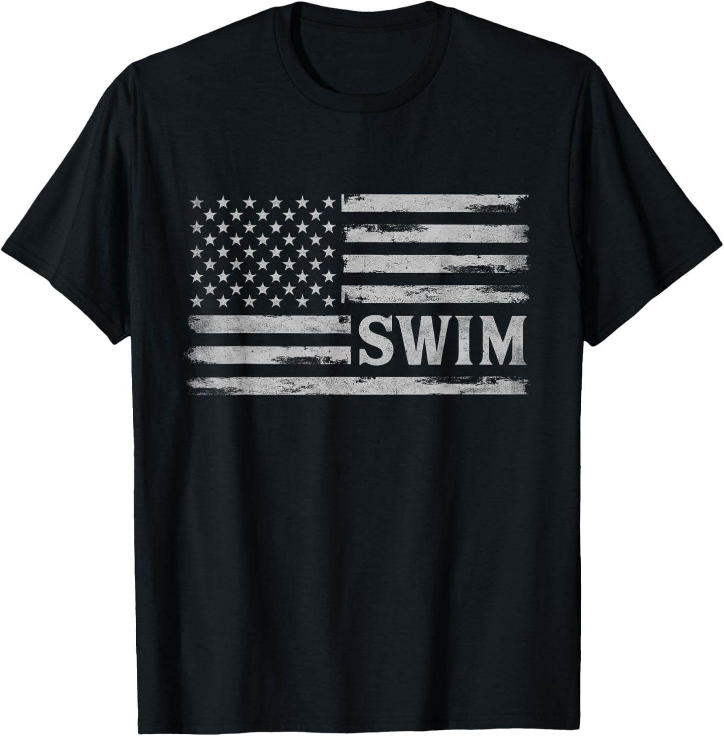 Swim Grey Vintage USA Flag Swimmer Coach T-Shirt - T-Shirt | Black