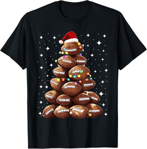 Santa Sports Christmas Tree Lights Football Men Boys Player T-Shirt - T-Shirt | Black