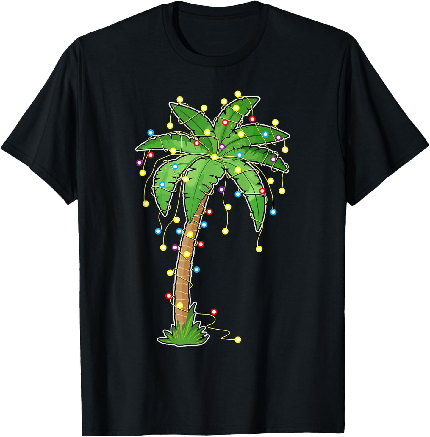 Christmas Lights Palm Tree Beach Funny Tropical Xmas Gift T-Shirt - T-Shirt | Black