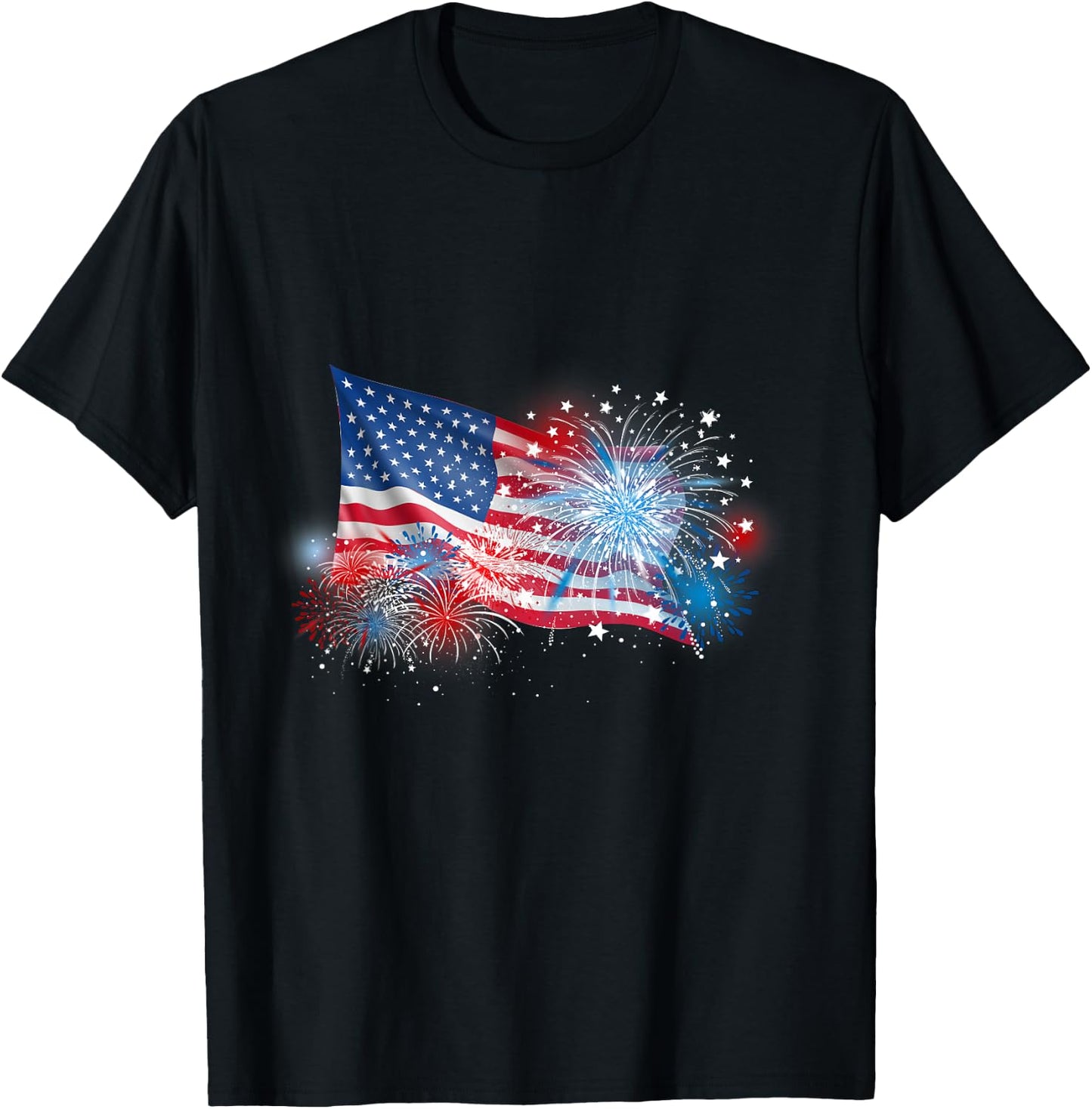 4th of July Red White and Blue Fireworks Show USA Flag T-Shirt - T-Shirt | Black