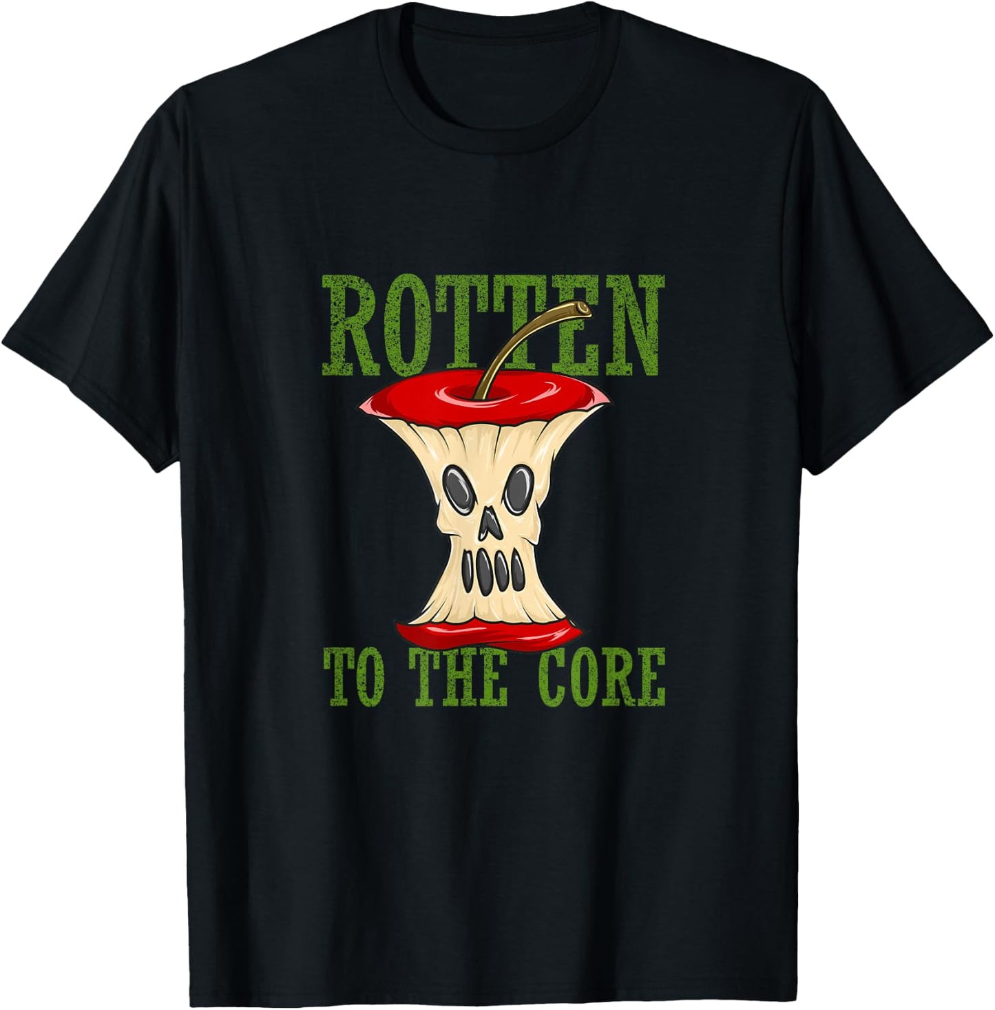 Horror Rotten To The Core Scary Skeleton Face Apple Core T-Shirt - T-Shirt | Black